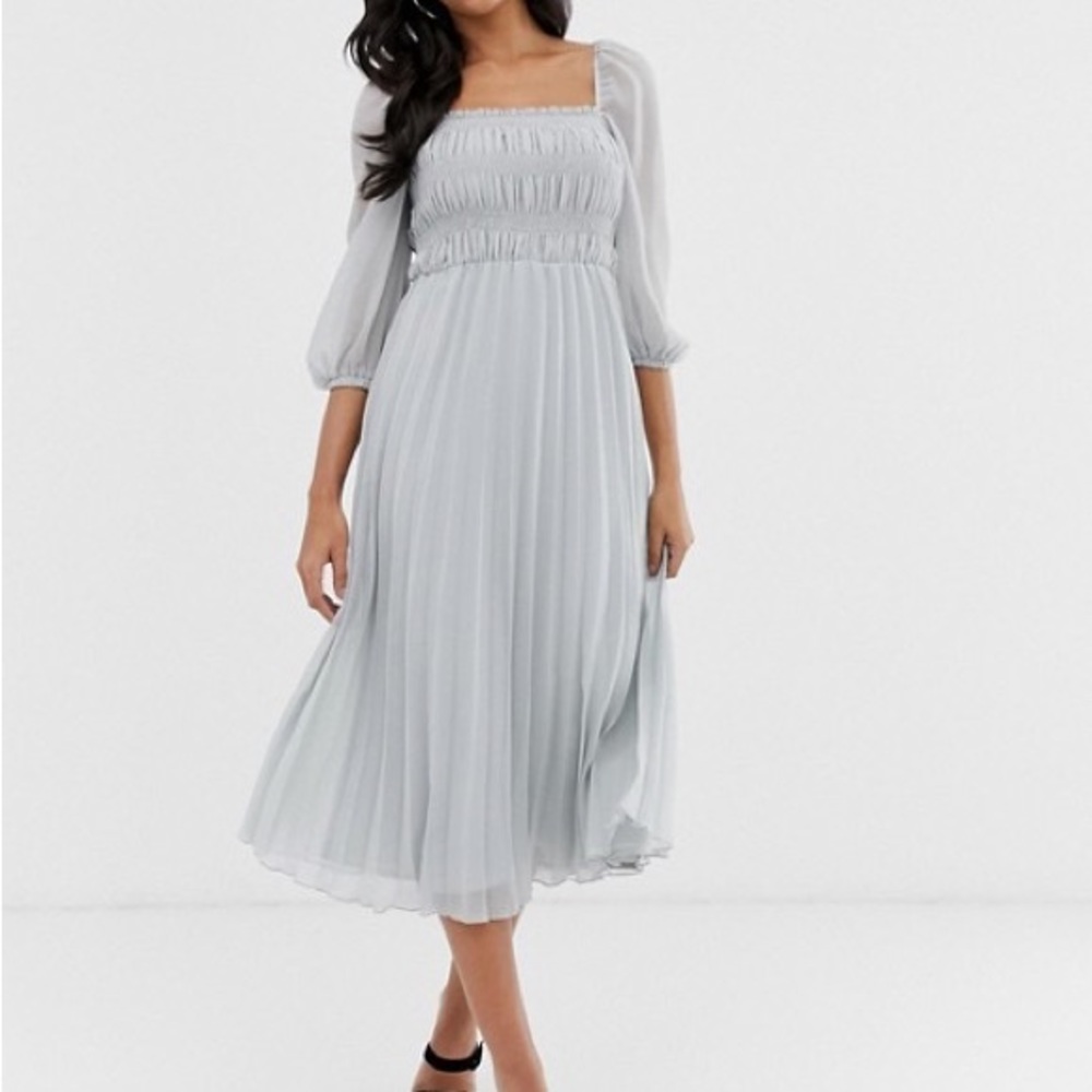 ASOS DESIGN shirred pleated midi dress size 8